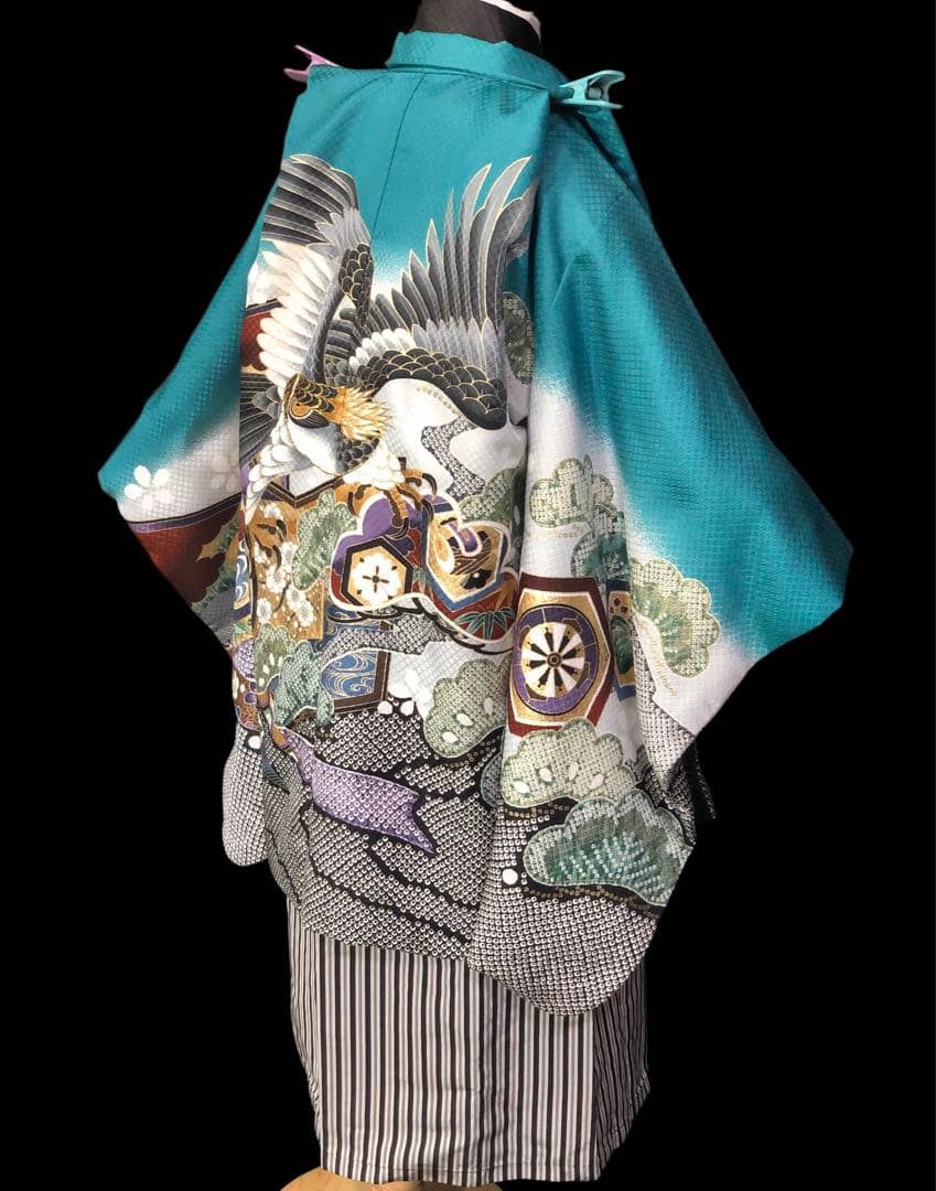 七五三　5歳　男の子　日本製　刺繍　絞り柄　羽織　着物　袴　セット　男児　五歳