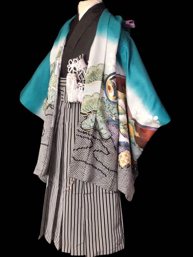 七五三　5歳　男の子　日本製　刺繍　絞り柄　羽織　着物　袴　セット　男児　五歳