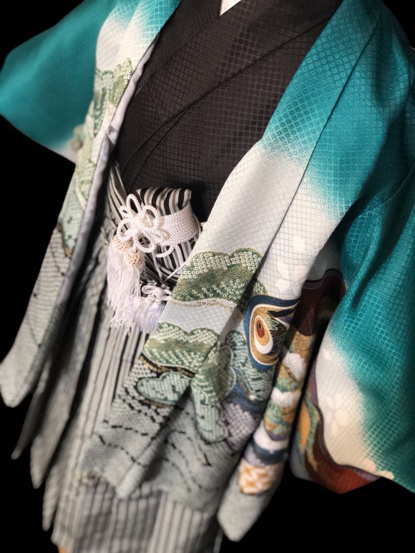 七五三　5歳　男の子　日本製　刺繍　絞り柄　羽織　着物　袴　セット　男児　五歳