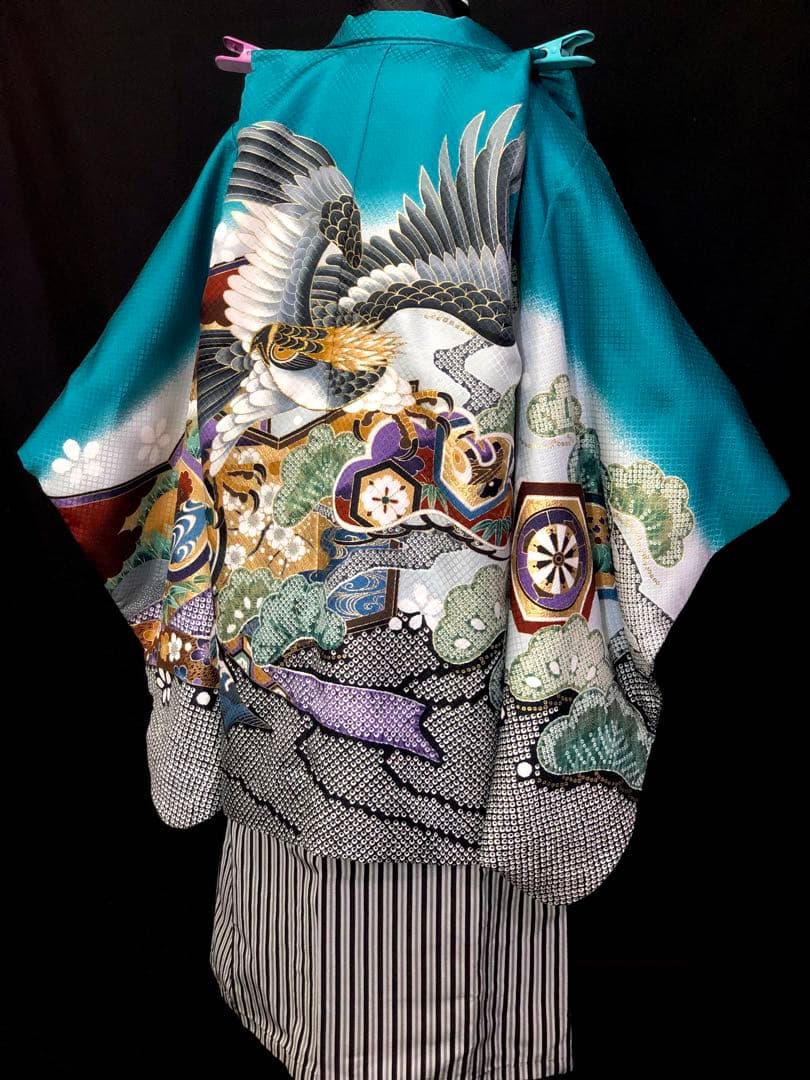 七五三　5歳　男の子　日本製　刺繍　絞り柄　羽織　着物　袴　セット　男児　五歳