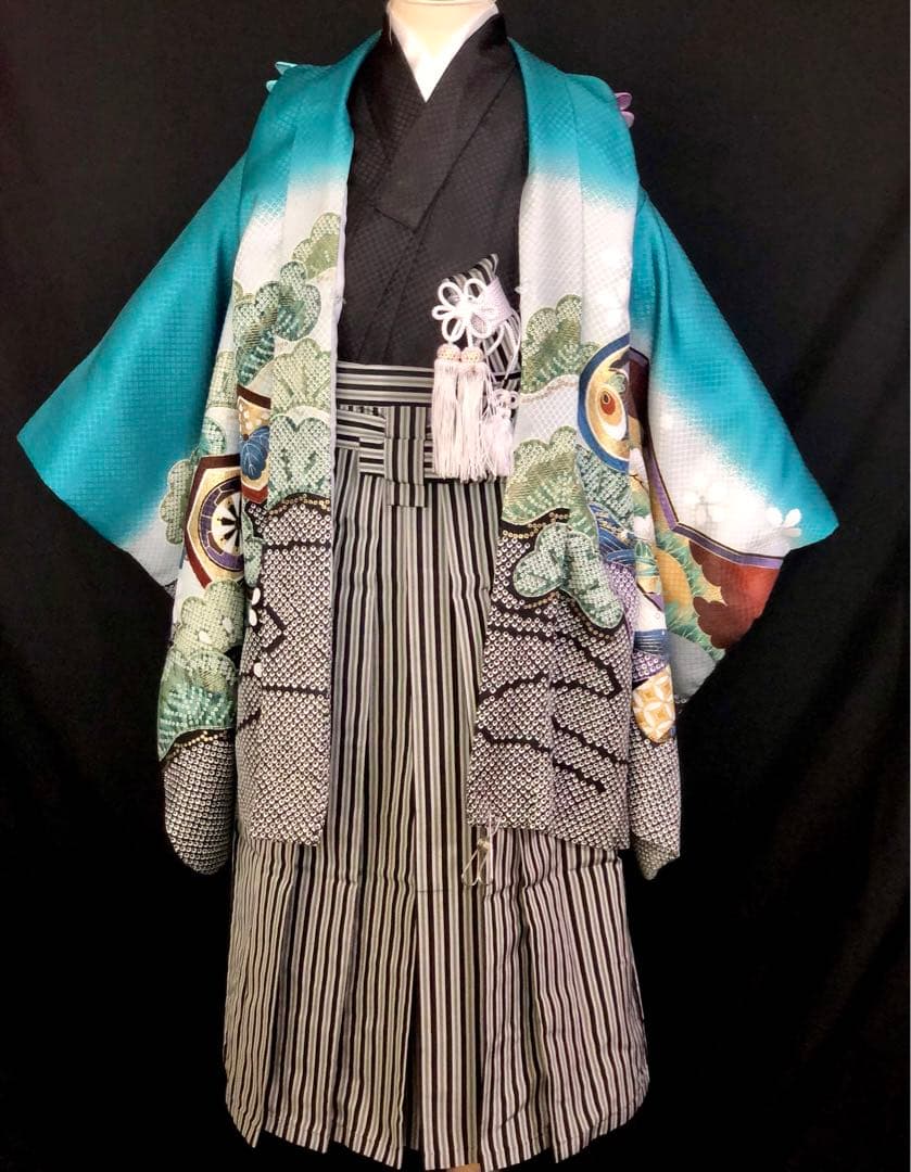 七五三　5歳　男の子　日本製　刺繍　絞り柄　羽織　着物　袴　セット　男児　五歳