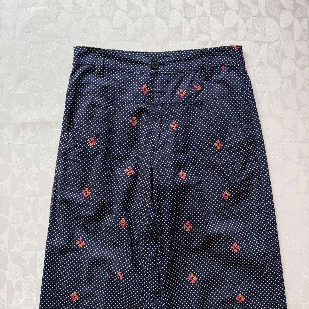 ジュンヤワタナベコムデギャルソン エンブロイダリー刺繍 ドット柄パンツ ネイビー