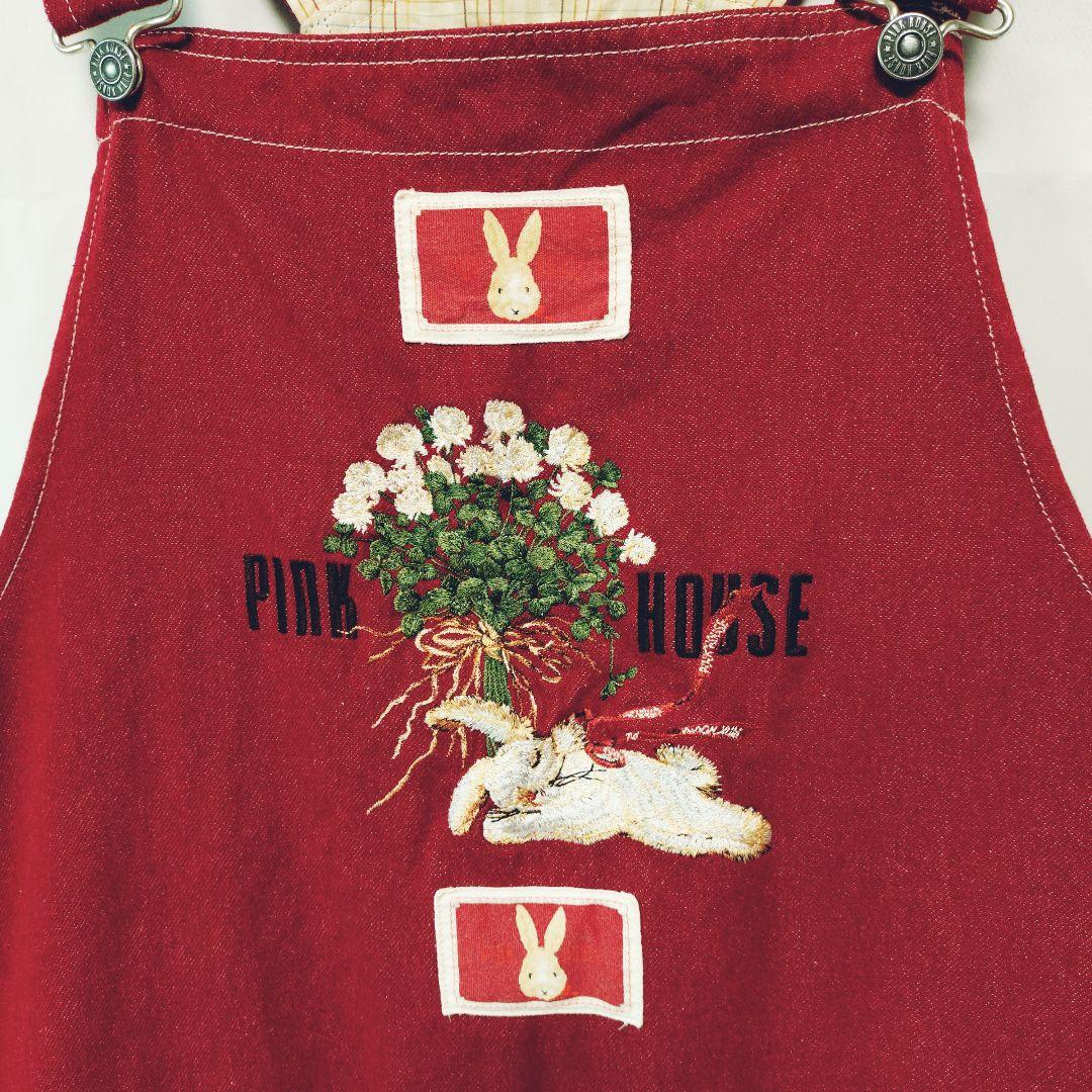 PINK HOUSE うさぎ刺繍 サロペットジャンパースカート