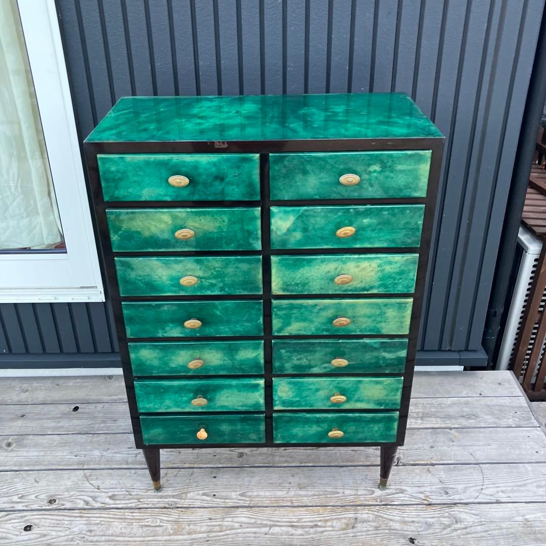 フランス家具 14杯 木製チェスト コールキャビネット 電話台 引き出し収納 緑