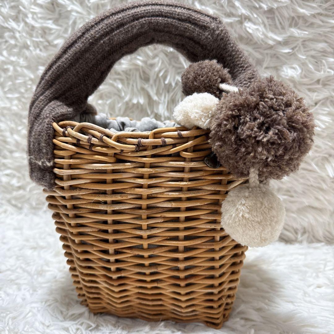 超希少！ 美品✨ エバゴス かごバッグ 紅藤 鏡付き ウール 被せハンドル