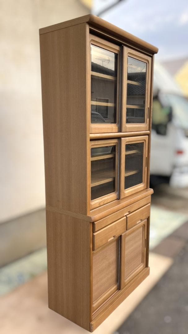 木製キッチンボード 食器棚 大容量 サイズ: 横幅89×奥行43×高さ195cm