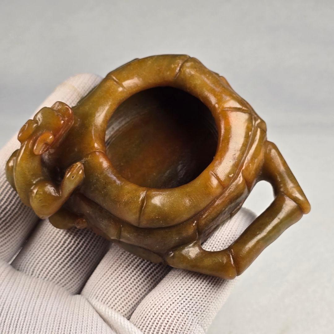 古文房具 本物和田玉 原石 手彫 清代 竹籠瑞獣紋 筆洗 筆添 墨池 水鉢 激安