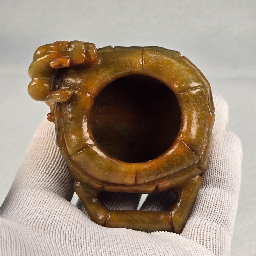 古文房具 本物和田玉 原石 手彫 清代 竹籠瑞獣紋 筆洗 筆添 墨池 水鉢 激安