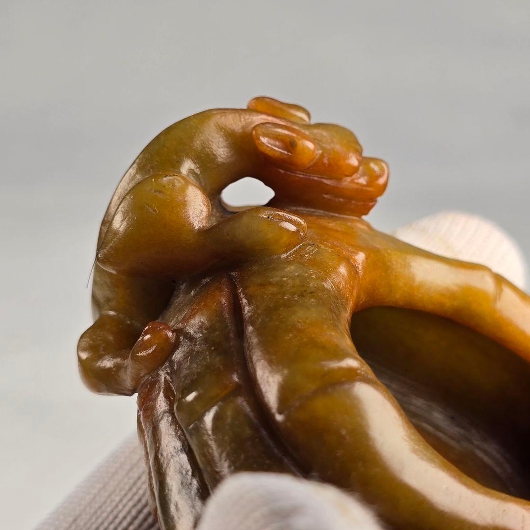 古文房具 本物和田玉 原石 手彫 清代 竹籠瑞獣紋 筆洗 筆添 墨池 水鉢 激安