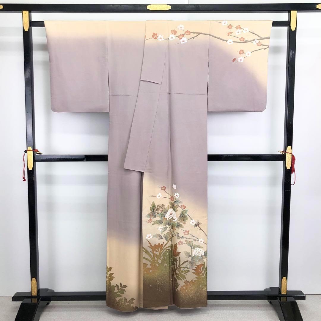 訪問着 作家物 美しい友禅 花模様 牡丹 梅 金銀通し 淡藤色 K-3265