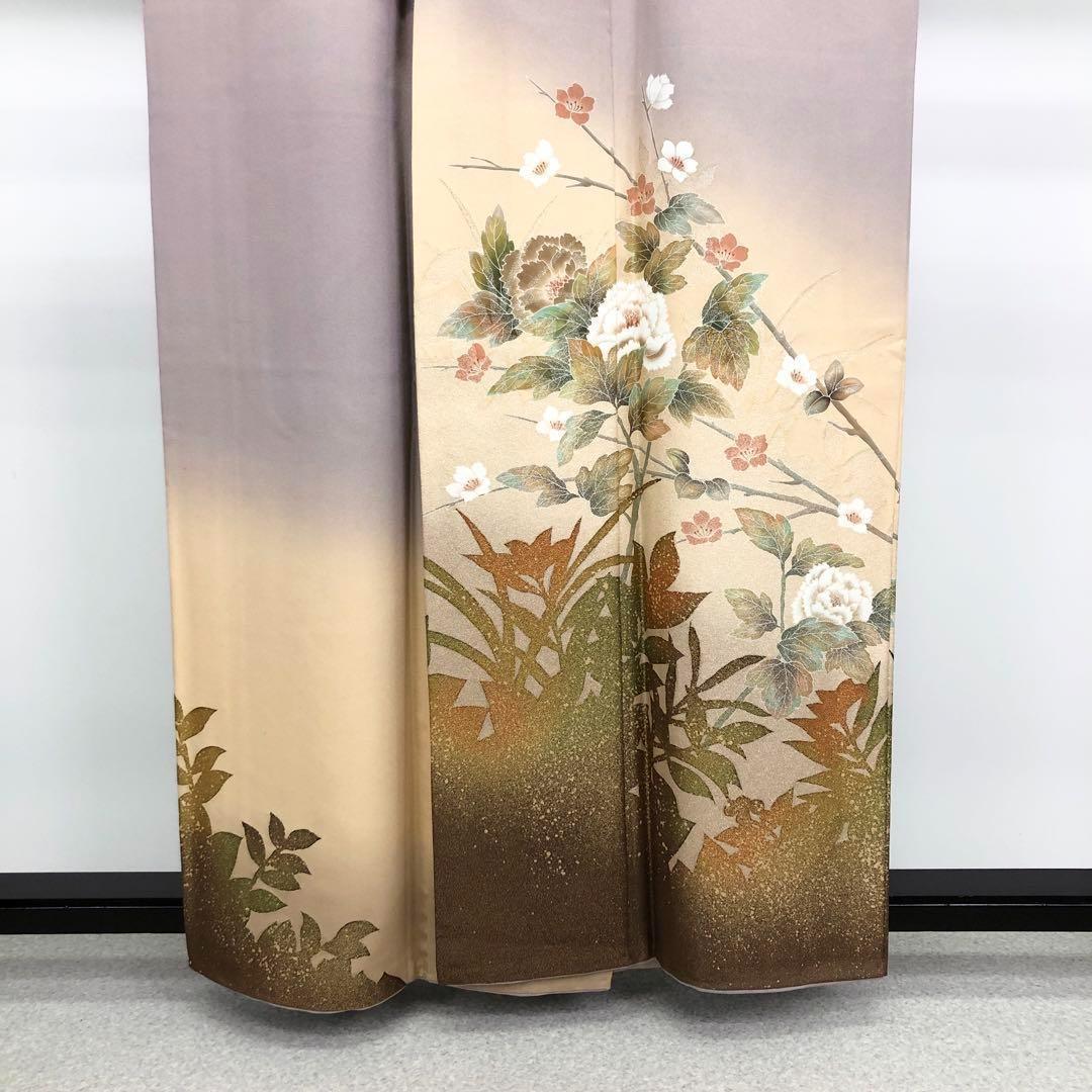 訪問着 作家物 美しい友禅 花模様 牡丹 梅 金銀通し 淡藤色 K-3265