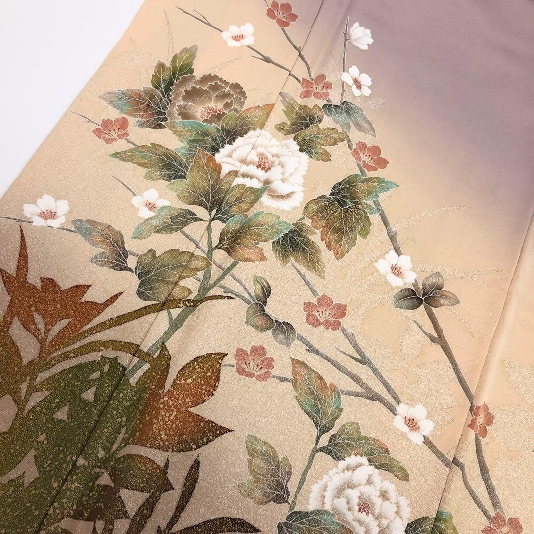 訪問着 作家物 美しい友禅 花模様 牡丹 梅 金銀通し 淡藤色 K-3265