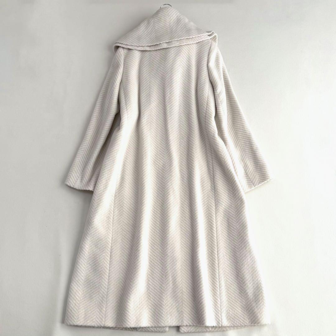 新品タグ付き✨ハナエモリ✨ビックカラーウールコート（M）ヘリンボーン　ホワイト