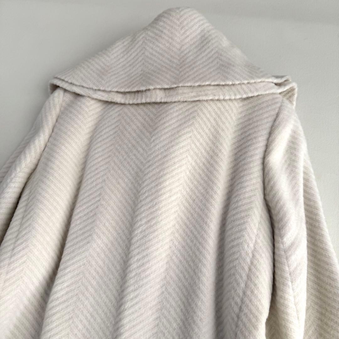 新品タグ付き✨ハナエモリ✨ビックカラーウールコート（M）ヘリンボーン　ホワイト