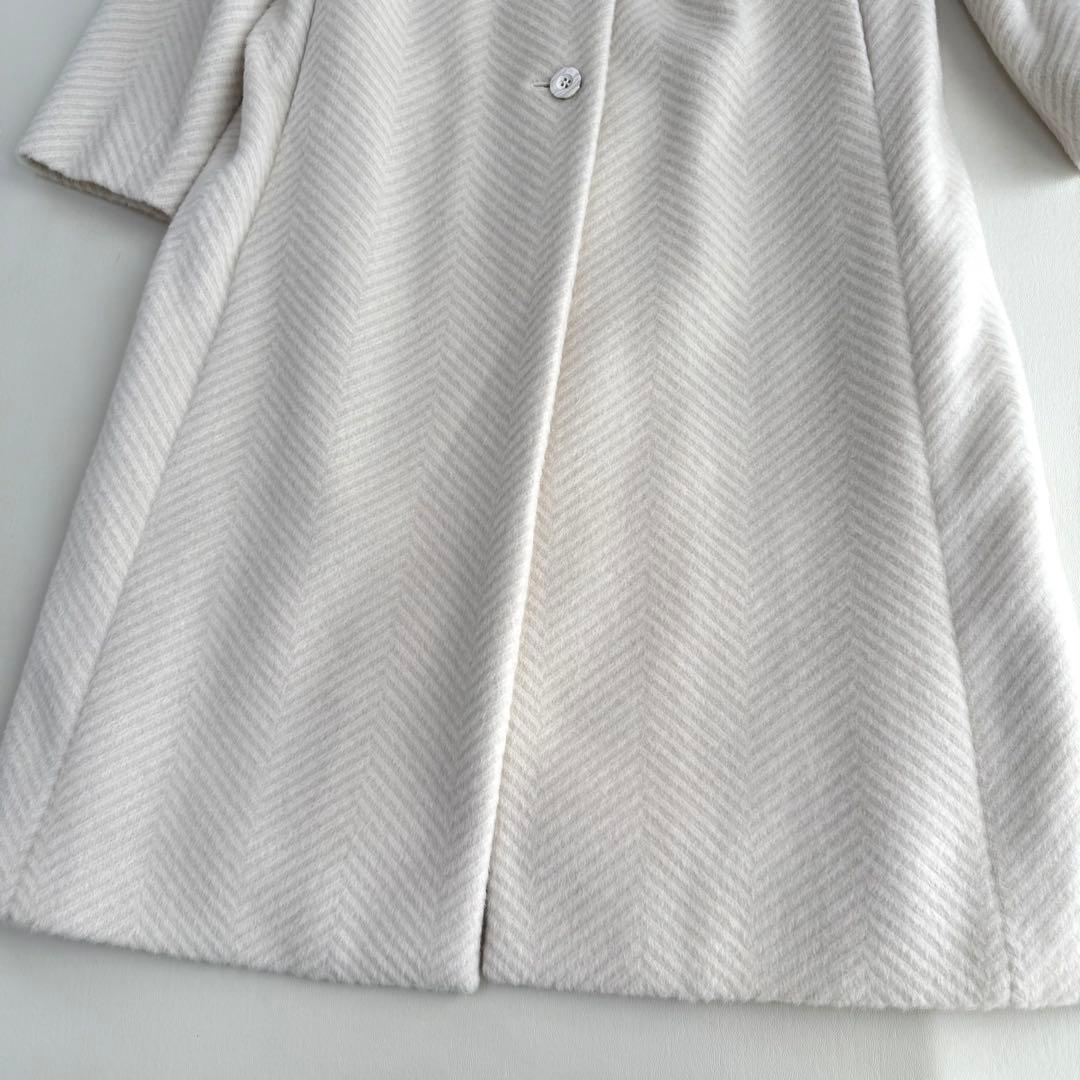新品タグ付き✨ハナエモリ✨ビックカラーウールコート（M）ヘリンボーン　ホワイト