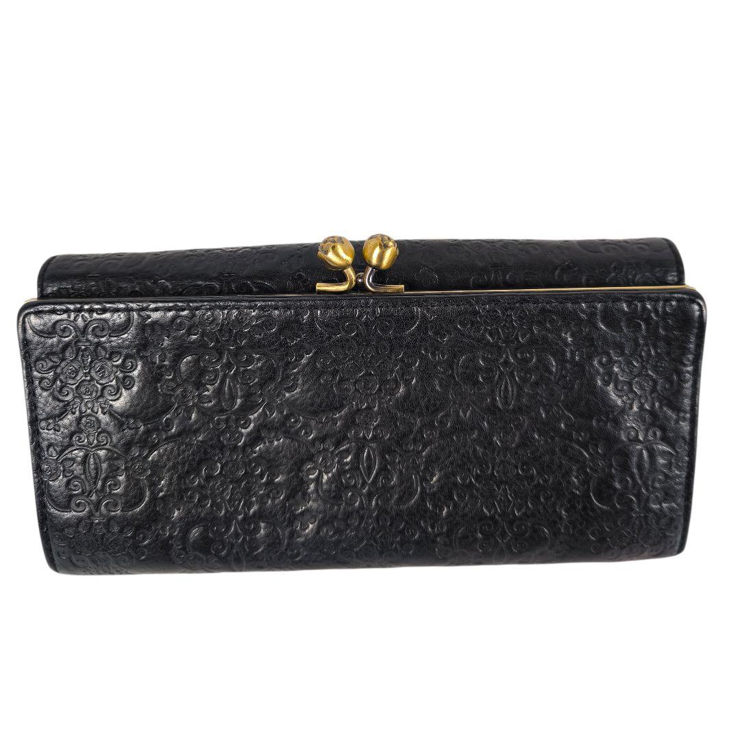 【希少美品】ANNA SUI 長財布 ダリア ガマグチ レザー バタフライ