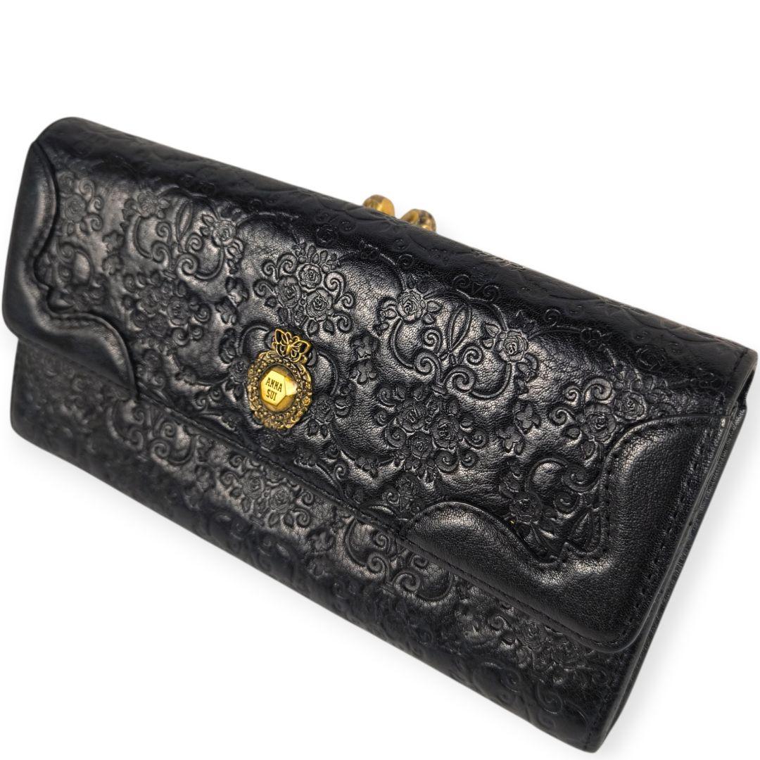 【希少美品】ANNA SUI 長財布 ダリア ガマグチ レザー バタフライ