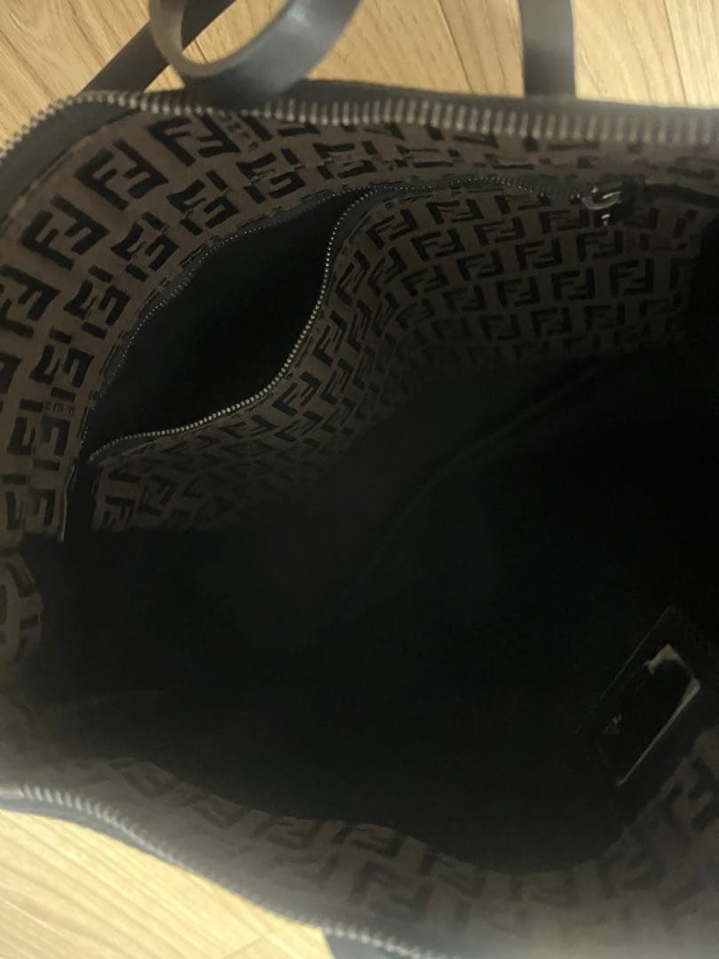 美品　FENDI ハンドバッグ ズッキーノ FF柄 ブラウン キャンバス