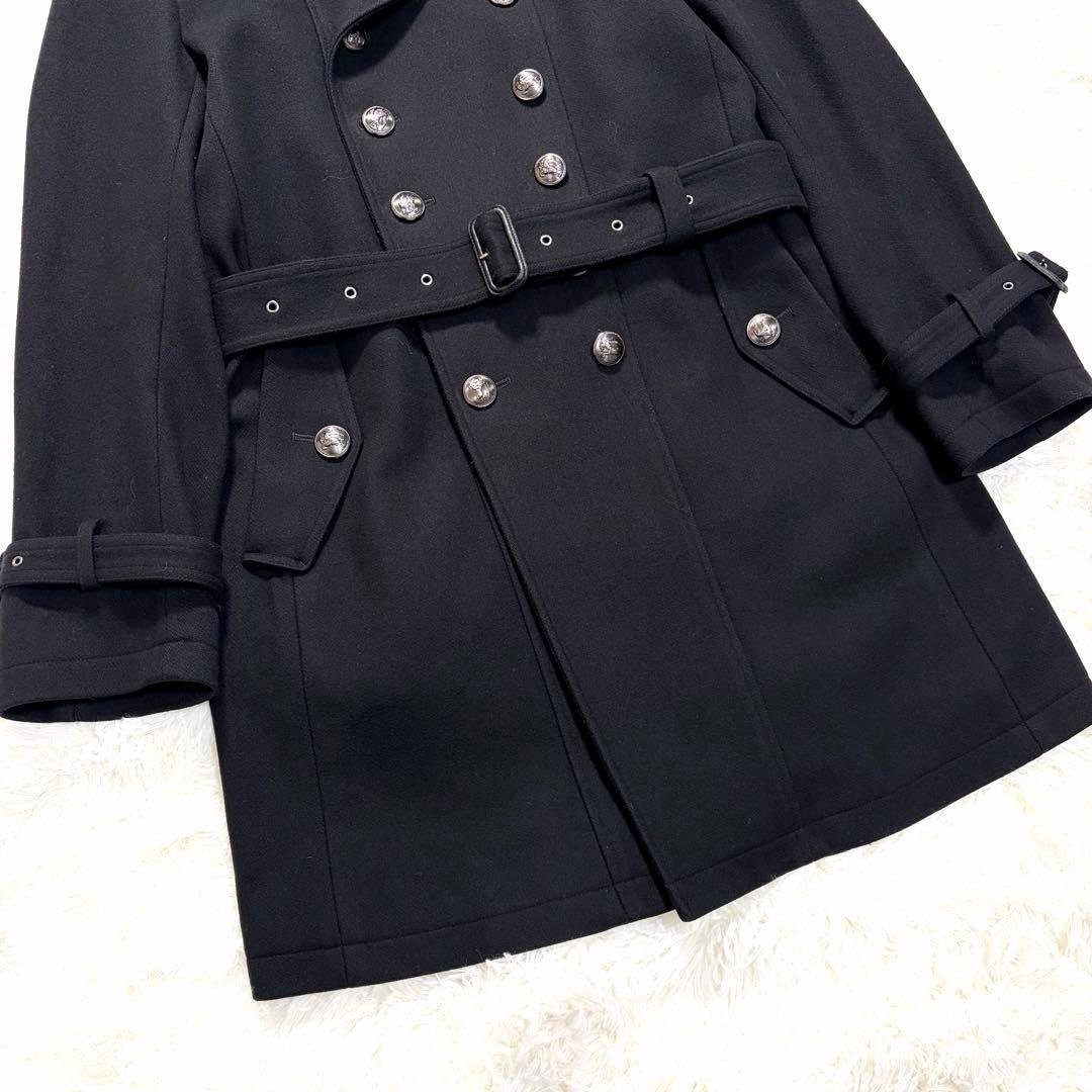 バーバリーブラックレーベル ナポレオン カシミヤ ベルト ロング丈 黒 M