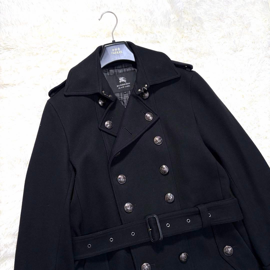 バーバリーブラックレーベル ナポレオン カシミヤ ベルト ロング丈 黒 M