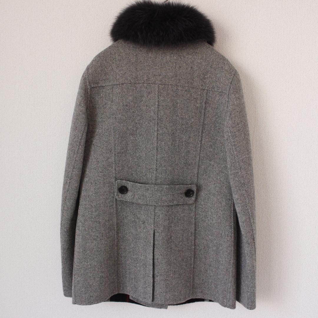 バーバリーロンドン ダブルフェイスコート カシミヤ フォックス ヘリンボーン L