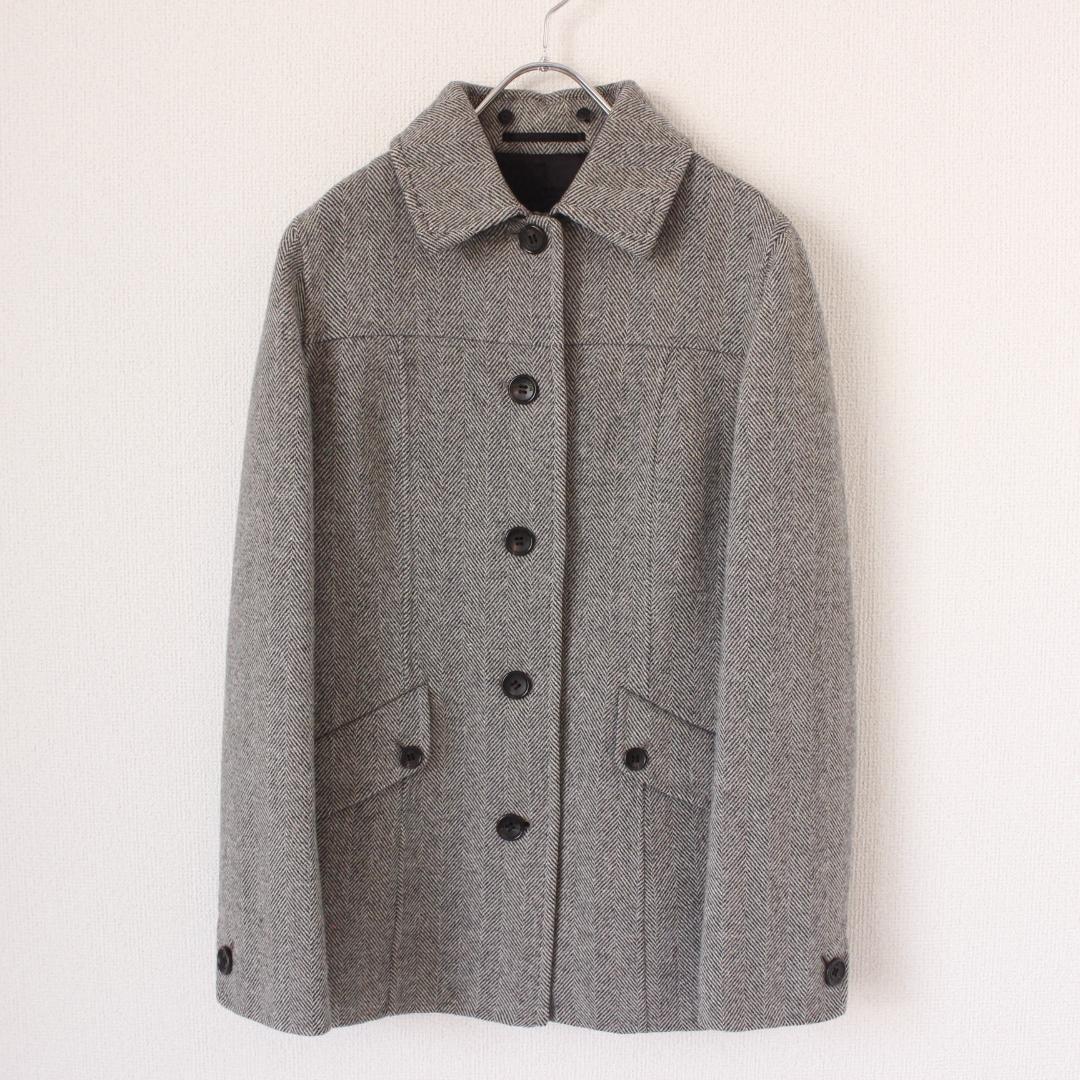 バーバリーロンドン ダブルフェイスコート カシミヤ フォックス ヘリンボーン L