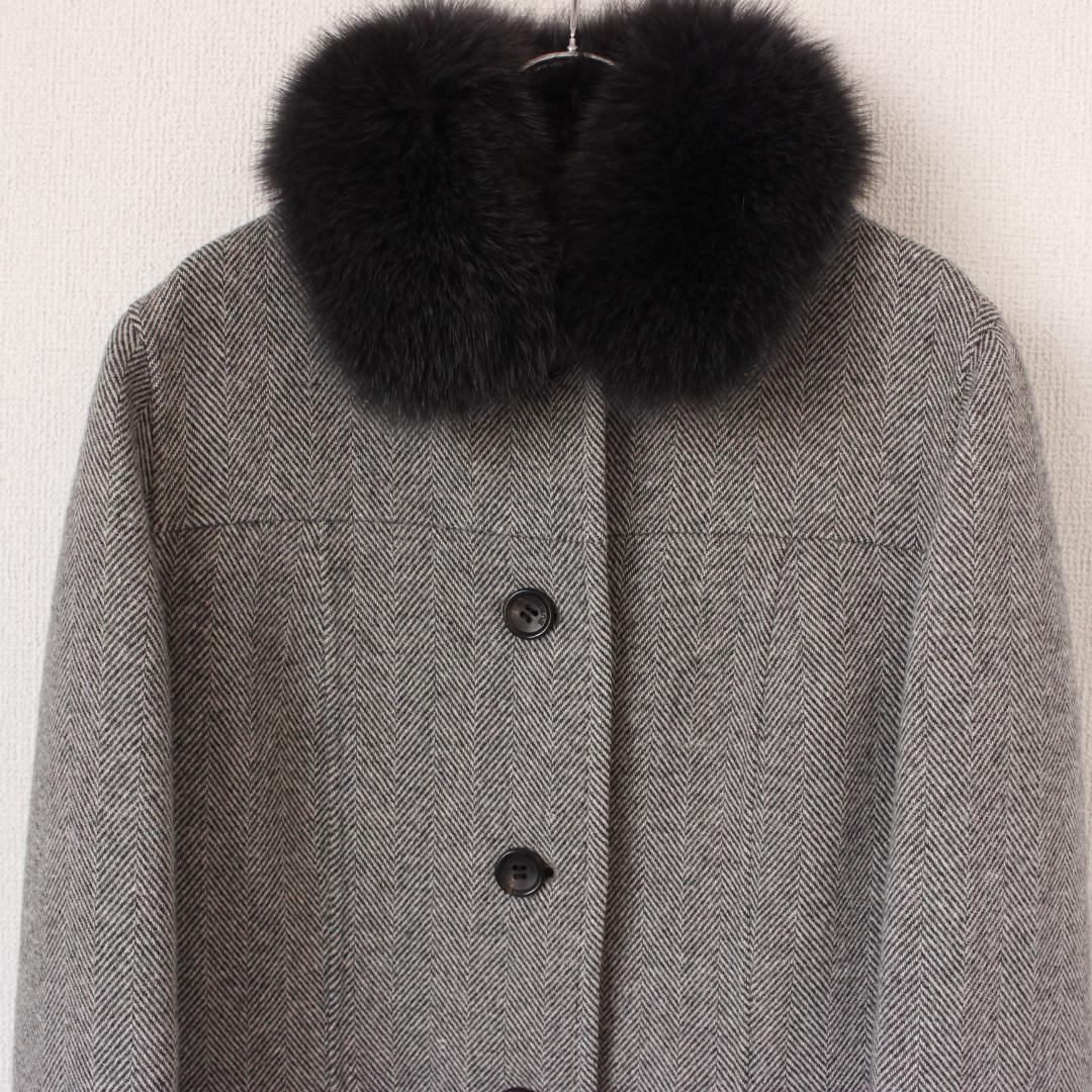バーバリーロンドン ダブルフェイスコート カシミヤ フォックス ヘリンボーン L