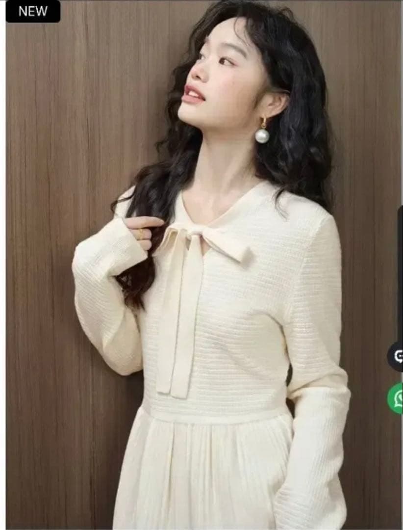 Kuose KUOSE リボン ニット アイボリー ドレス ワンピース