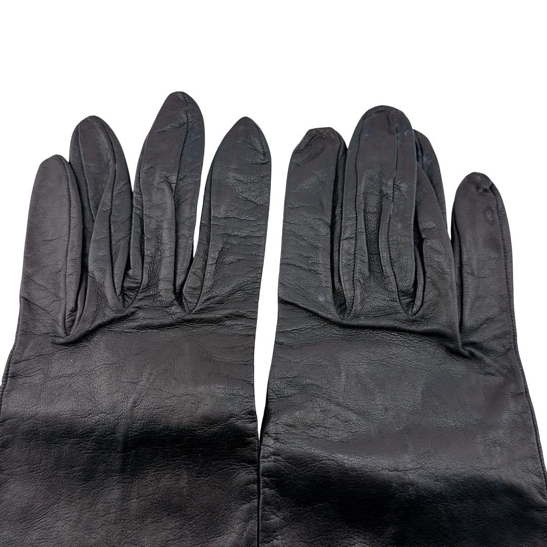 エルメス レザー ゴールド金具 手袋 グローブ 表記サイズ 7 1/2 ブラック