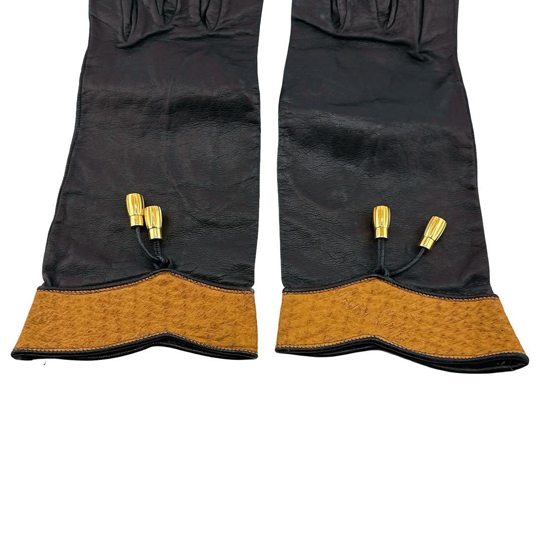 エルメス レザー ゴールド金具 手袋 グローブ 表記サイズ 7 1/2 ブラック