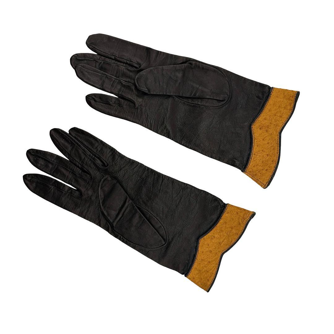 エルメス レザー ゴールド金具 手袋 グローブ 表記サイズ 7 1/2 ブラック