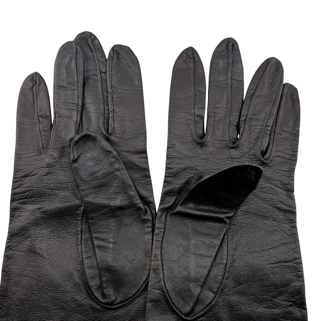 エルメス レザー ゴールド金具 手袋 グローブ 表記サイズ 7 1/2 ブラック