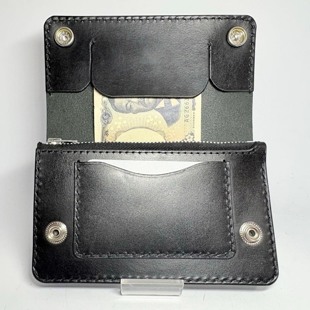 【本革】トラッカーウォレット　ミドル　姫路レザー　ブラック　二つ折り財布