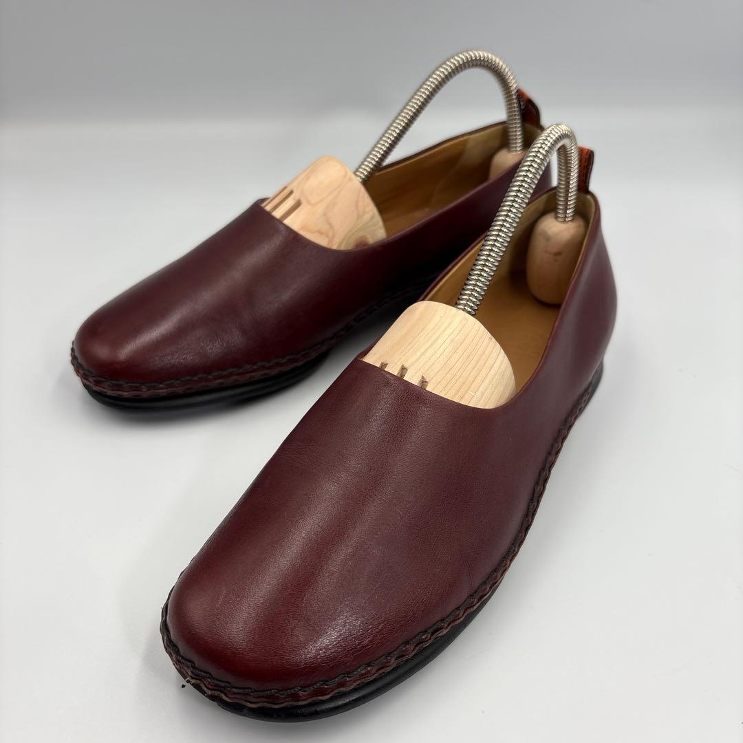 エルメス　レザー　バーガンディ　フラットシューズ　ローファー　リボン