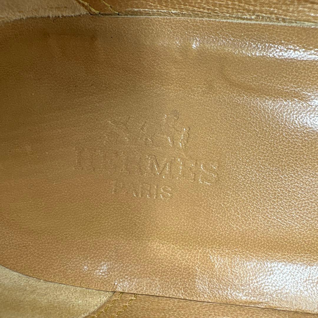 エルメス　レザー　バーガンディ　フラットシューズ　ローファー　リボン