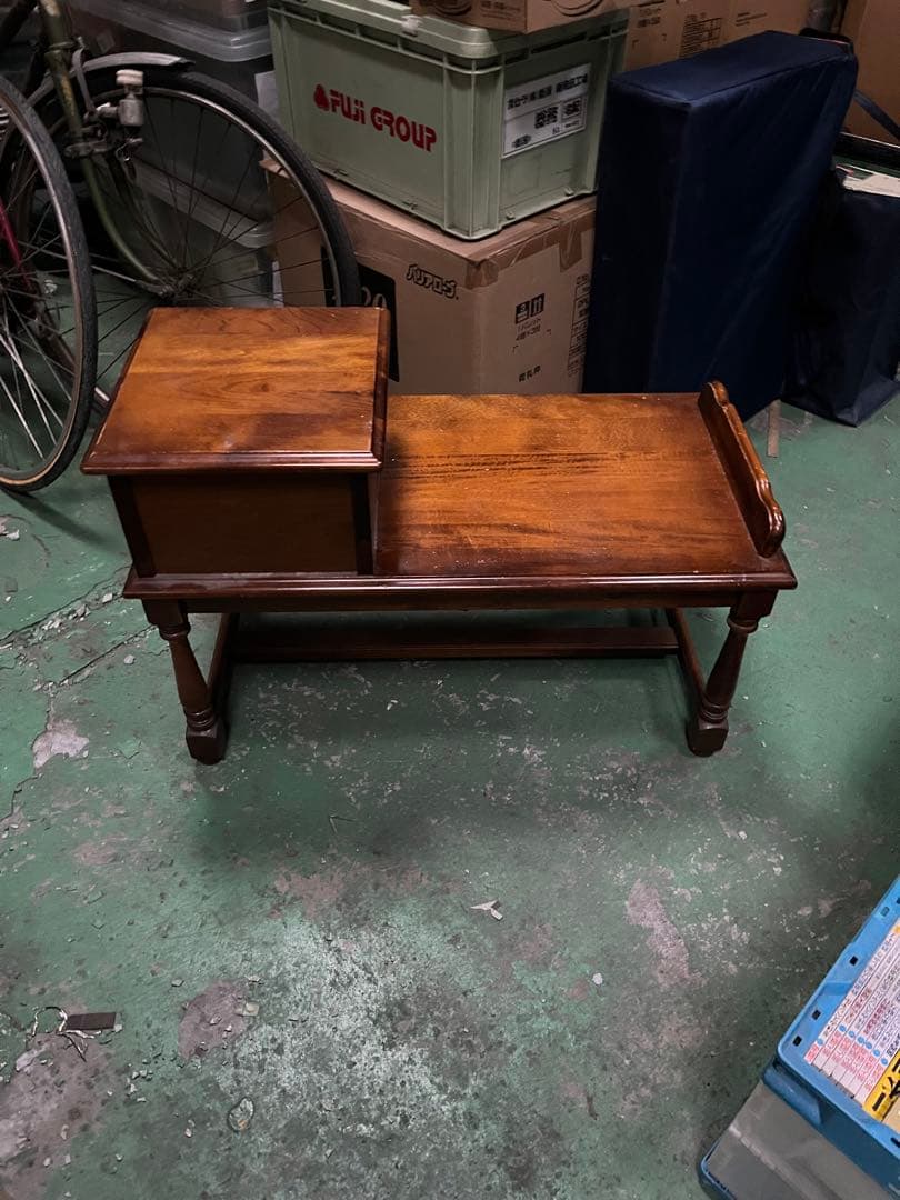 カリモク家具 電話台 木製座卓 小棚付き