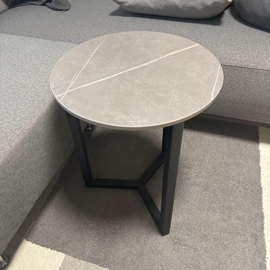 グレー 円形 人工大理石テーブル