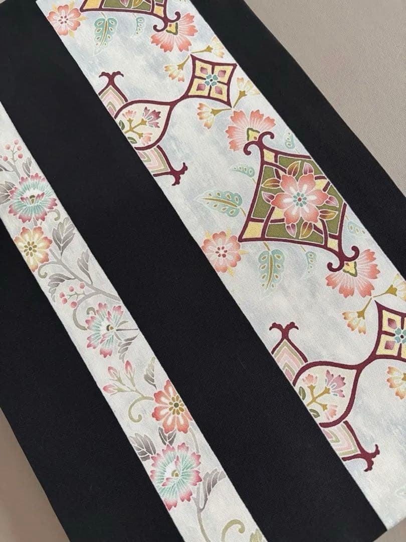 正絹 塩瀬 黒地 装飾華文 九寸名古屋帯 極美品