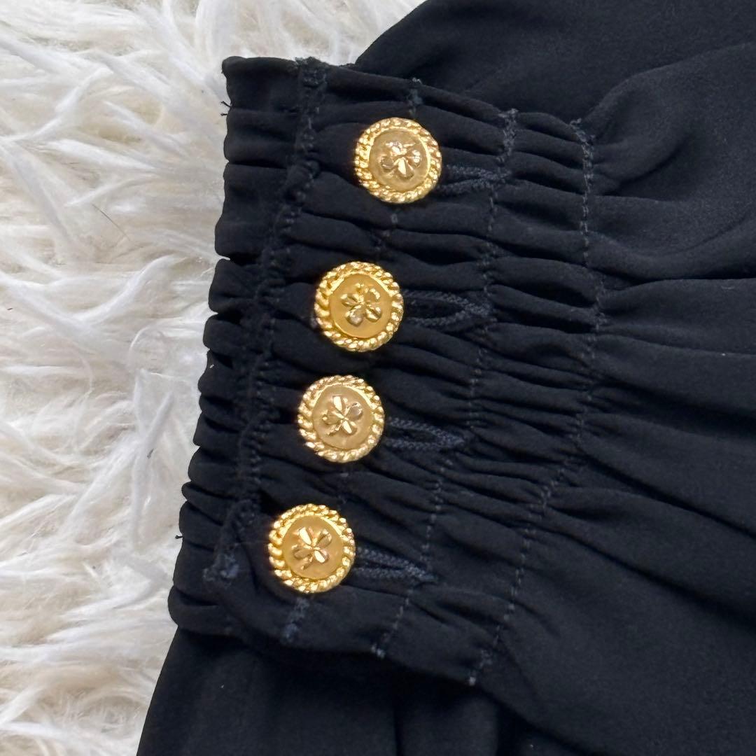 CHANEL シャネル スカート ブラック 42 金ボタン シルク混 ベルト