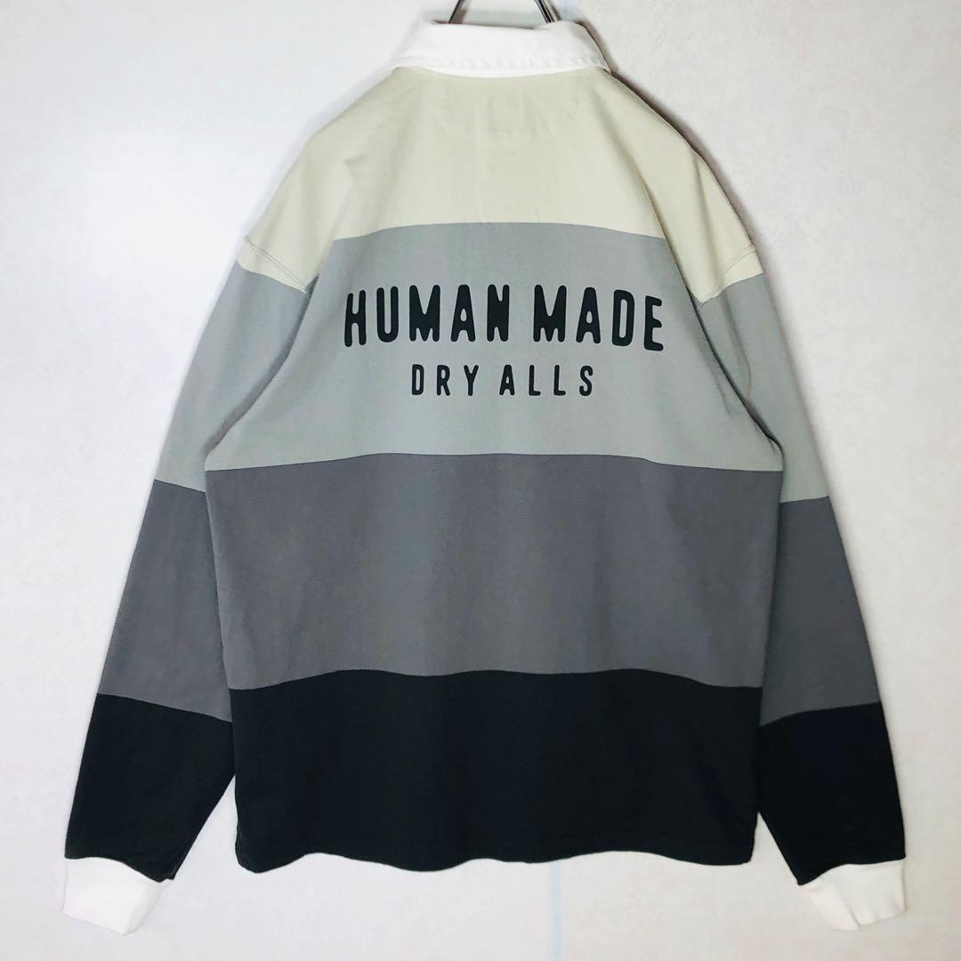 【美品】ヒューマンメイド マルチストライプ ワッペンロゴ ラガーシャツ L相当
