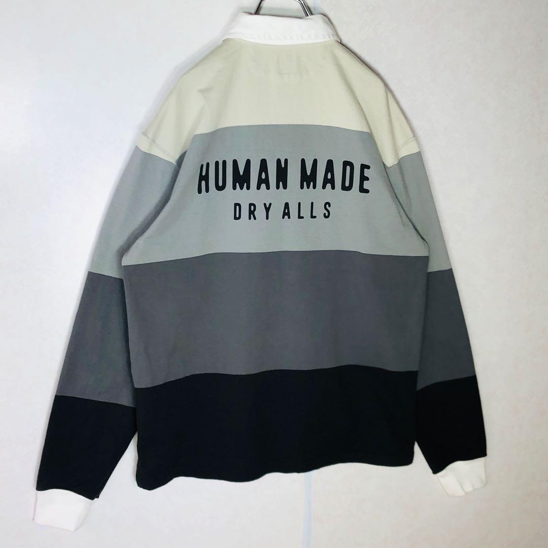 【美品】ヒューマンメイド マルチストライプ ワッペンロゴ ラガーシャツ L相当