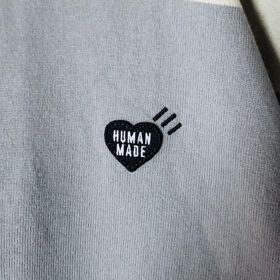 【美品】ヒューマンメイド マルチストライプ ワッペンロゴ ラガーシャツ L相当
