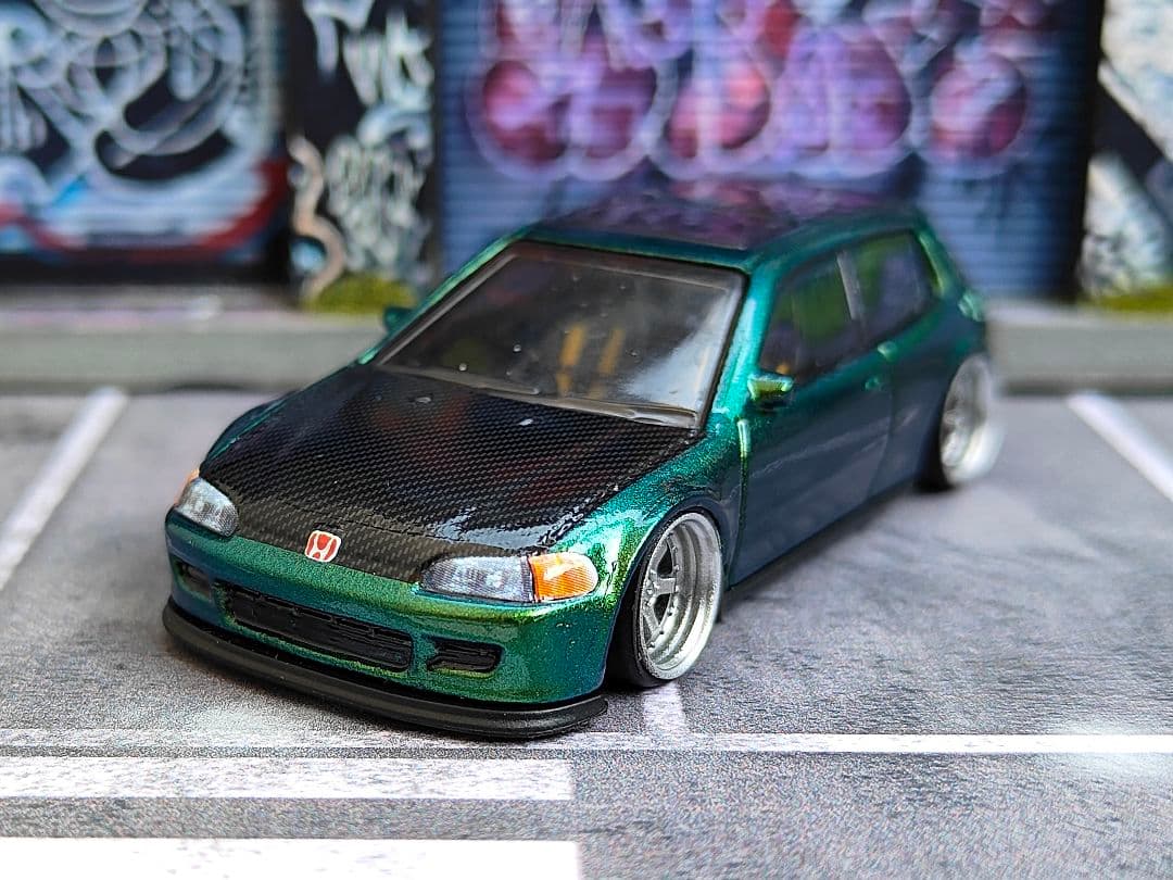 ホットウィールカスタム ホンダ シビック EG6 マジョーラ緑 ☆トミカ改造