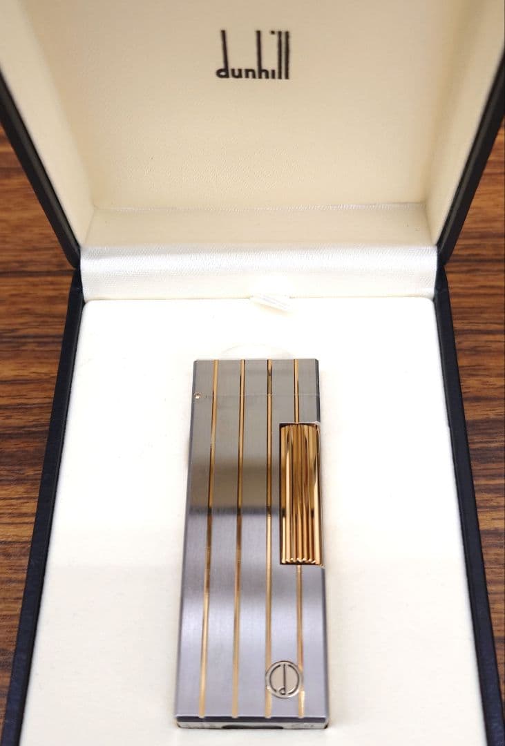 ダンヒル ローラー ガスライター シルバー ゴールド ストライプ　希少美品