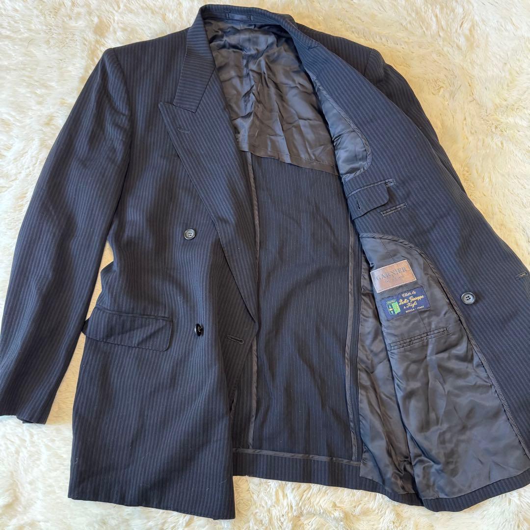 ガルニエ　ストライプ　ネイビー　ダブルブレスト スーツ　ヴィンテージ