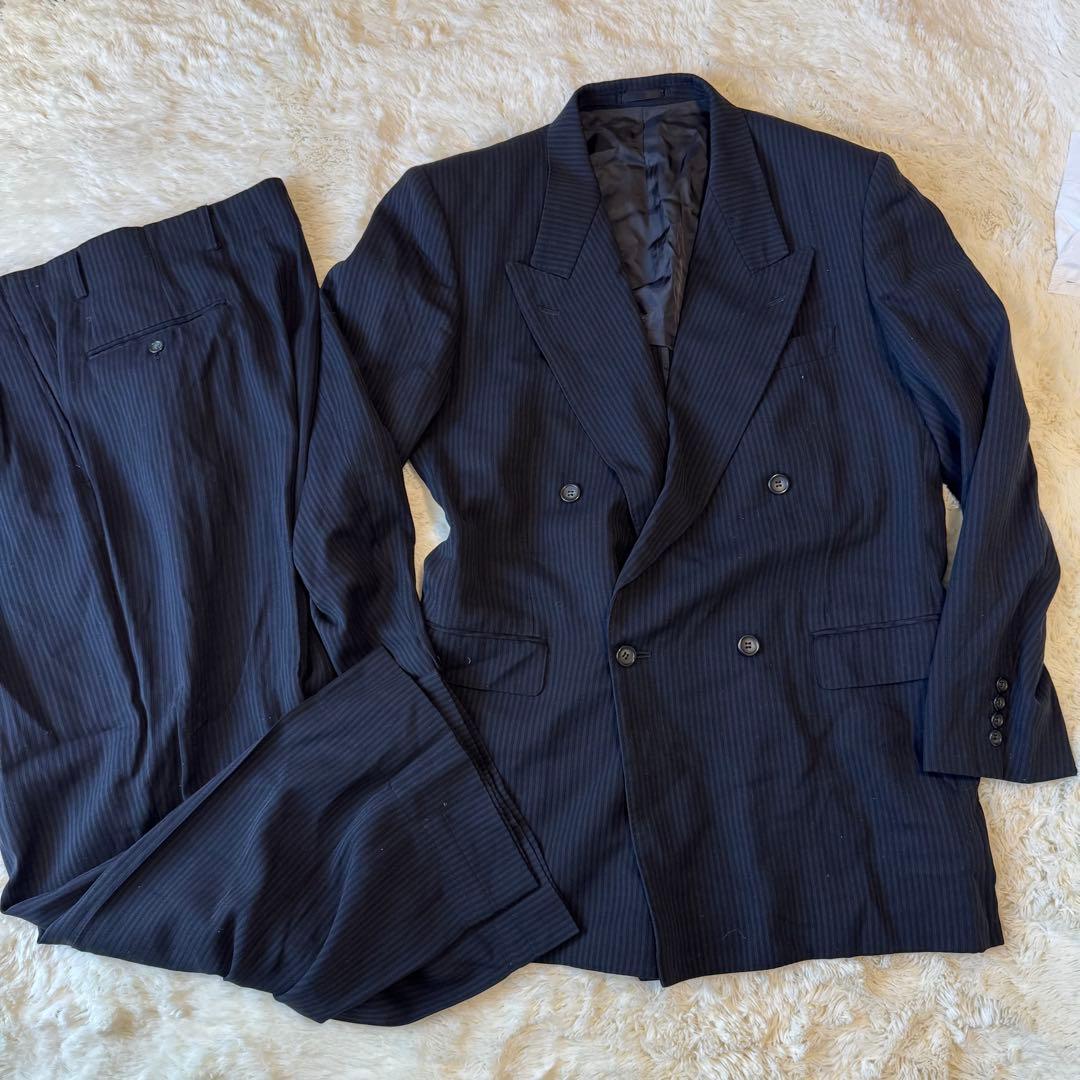 ガルニエ　ストライプ　ネイビー　ダブルブレスト スーツ　ヴィンテージ