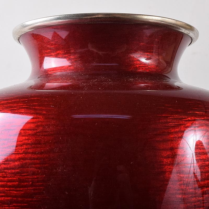 七宝焼　安藤七宝店　旭光釉双鶴文　花瓶　高さ約31㎝　台付　共箱　MR8333B