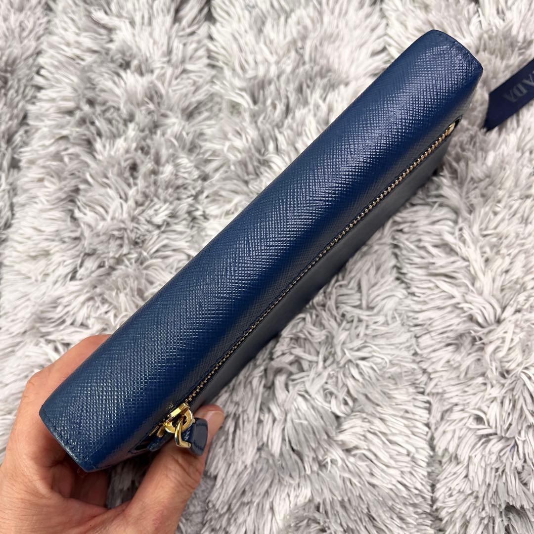 美品✨PRADA サフィアーノ　メタルバー　メタルロゴ　ネイビー　長財布