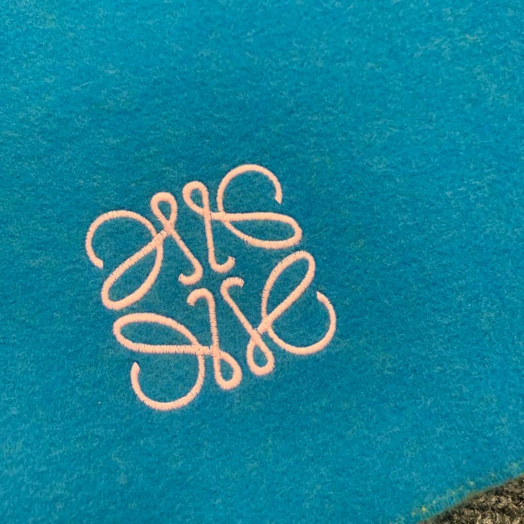 ロエベ　バイカラーマフラー　ブルーグリーン