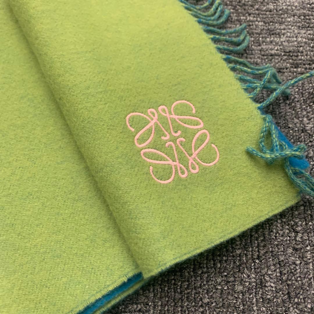 ロエベ　バイカラーマフラー　ブルーグリーン